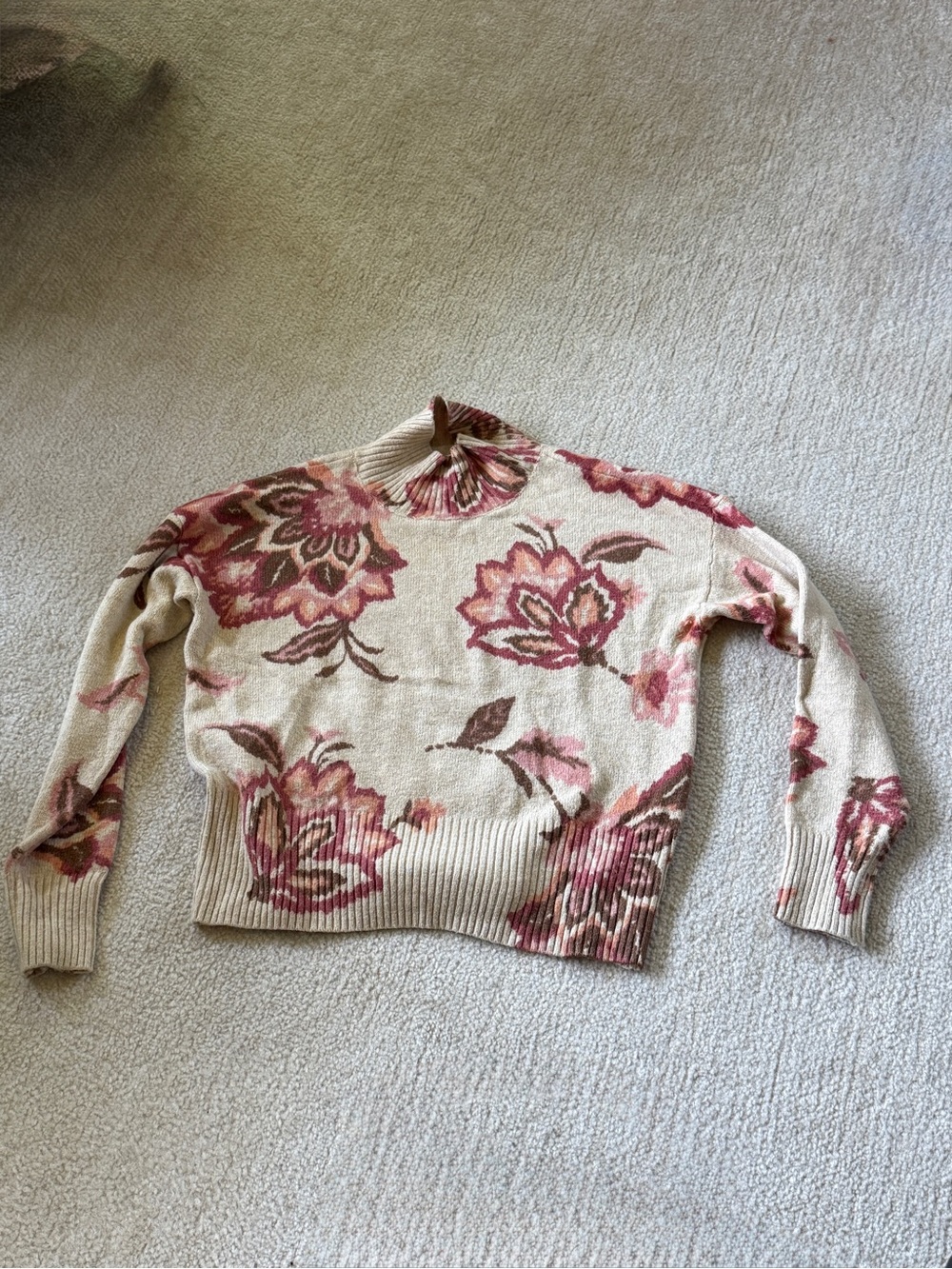 LC Lauren Conrad Cream Sweater with Pink Floral Print